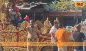 खुलताबाद पोलीस ठाण्यातील गणपती बाप्पाचे ढोल ताशाच्या गजरात शनिवारी विसर्जन